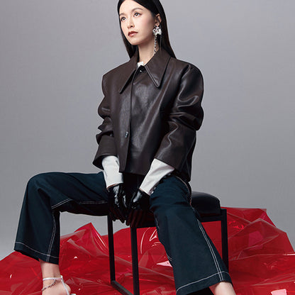 Short Leather Jacket with Pointed Collar – Jackets for Women & Fall Outfits