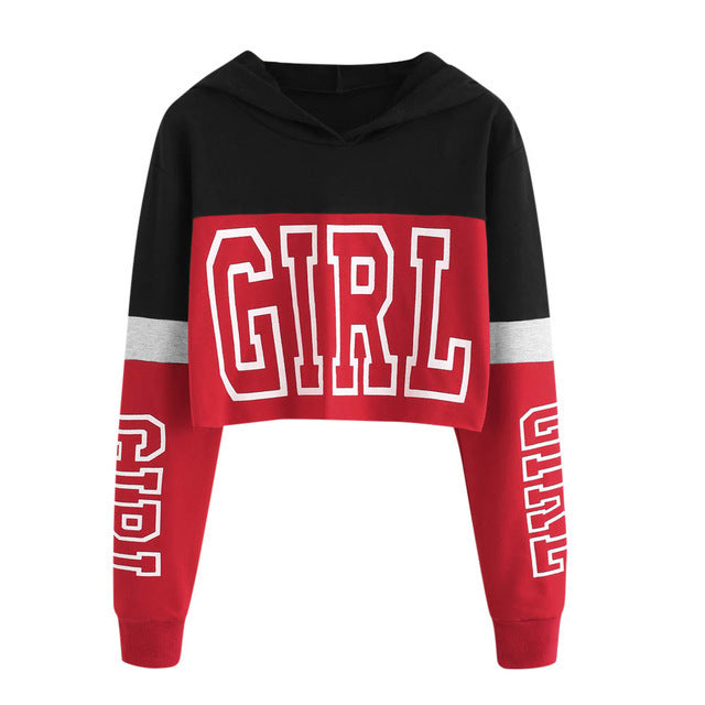 Patchwork Letter Crop Hoodie – Sweet & Sporty Style for Women