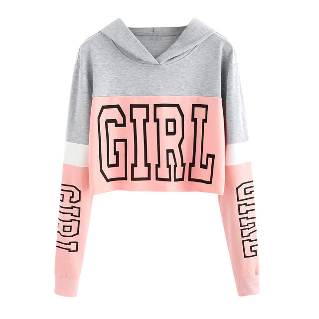 Patchwork Letter Crop Hoodie – Sweet & Sporty Style for Women