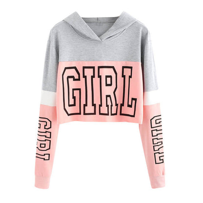 Patchwork Letter Crop Hoodie – Sweet & Sporty Style for Women