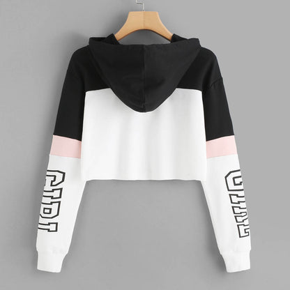 Patchwork Letter Crop Hoodie – Sweet & Sporty Style for Women