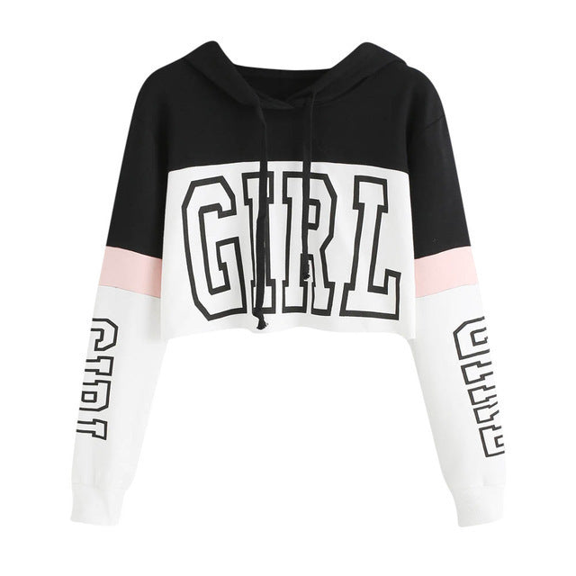 Patchwork Letter Crop Hoodie – Sweet & Sporty Style for Women