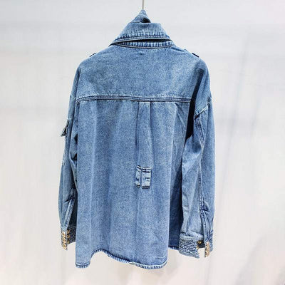 Turtleneck Single Breasted Elegant Denim Coat