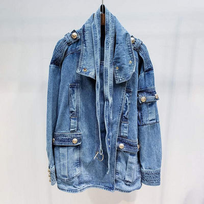 Turtleneck Single Breasted Elegant Denim Coat