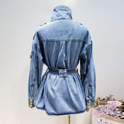 Turtleneck Single Breasted Elegant Denim Coat