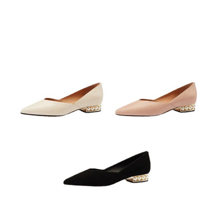 Elegant Pearl Low Heel Pointed Flat Shoes