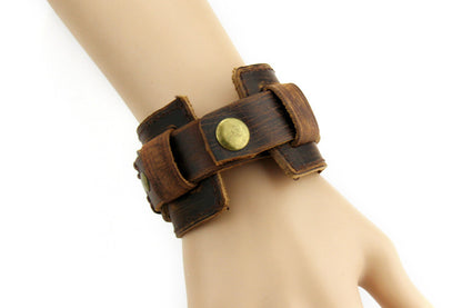 Wide Two-Row Leather Bracelet – Unisex Korean-Inspired Streetwear Accessory