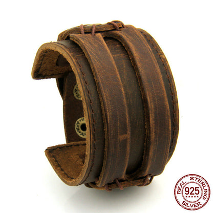 Wide Two-Row Leather Bracelet – Unisex Korean-Inspired Streetwear Accessory