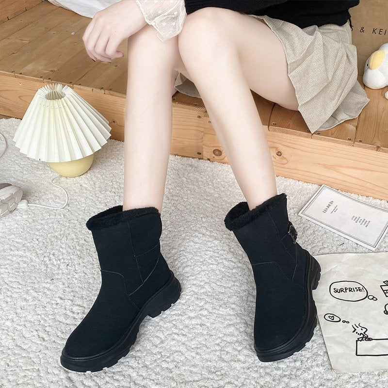 Natural Wool Insole Cow Suede Snow Boots