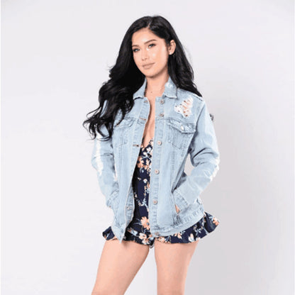 Vintage Ripped Plus Size Women Denim Jacket