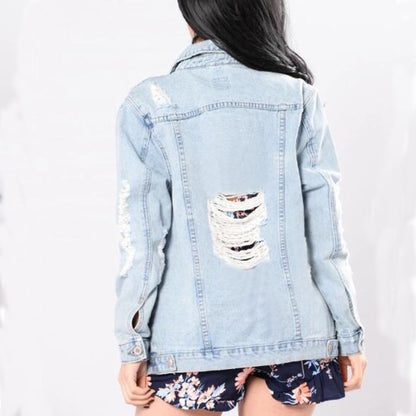 Vintage Ripped Plus Size Women Denim Jacket