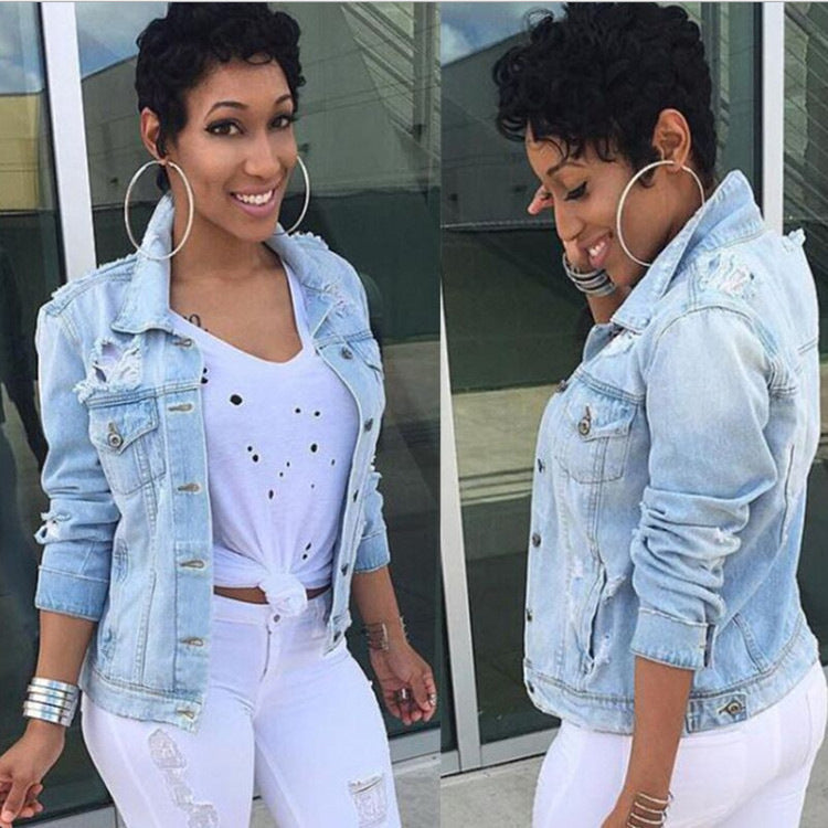 Vintage Ripped Plus Size Women Denim Jacket