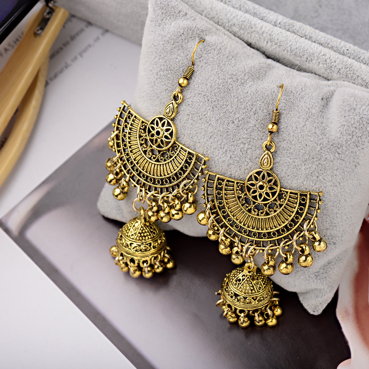 Earrings Vintage Bell Tassel Gemstone Design Elegant Jewelry Trend 2025