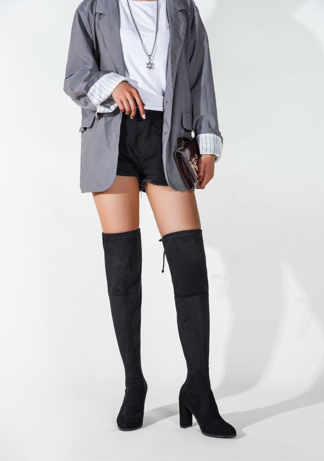 Black Over-the-Knee Suede Boots for Women | Pointed Toe High Thick Heel Winter Boots