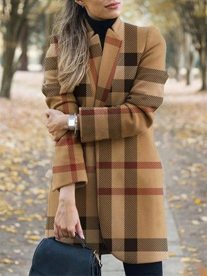 Printed Woolen Stand-Collar Coat – Coats Outfits Women & Stylish Winter Wardrobe