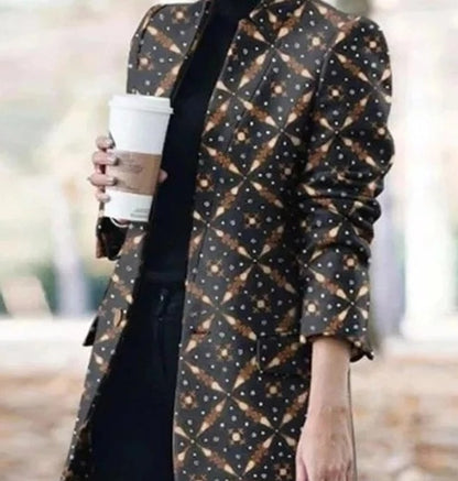 Printed Woolen Stand-Collar Coat – Coats Outfits Women & Stylish Winter Wardrobe