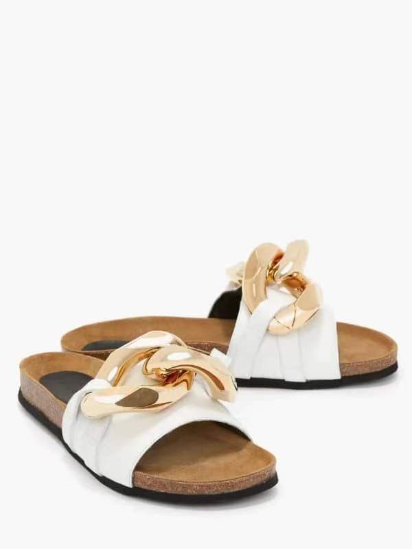 Gold Metal Chain Luxury Women Flat Slippers For Summer