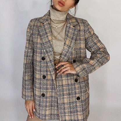 Multi Color Plaid Women Tweed Blazer Jackets