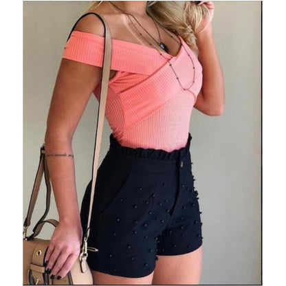 Sexy High Waist Women’s Shorts – Nail Bead Embellished Summer Style