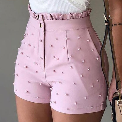 Sexy High Waist Women’s Shorts – Nail Bead Embellished Summer Style