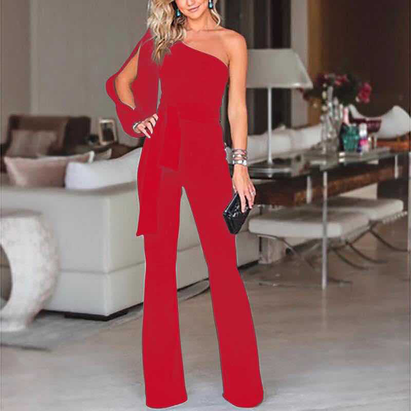 One Shoulder Ribbed Jumpsuit Seamless Bodycon For Autumn