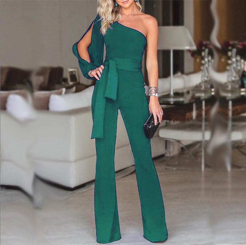 One Shoulder Ribbed Jumpsuit Seamless Bodycon For Autumn