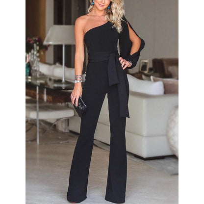 One Shoulder Ribbed Jumpsuit Seamless Bodycon For Autumn