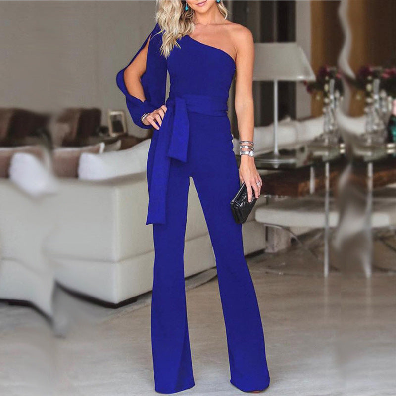 One Shoulder Ribbed Jumpsuit Seamless Bodycon For Autumn