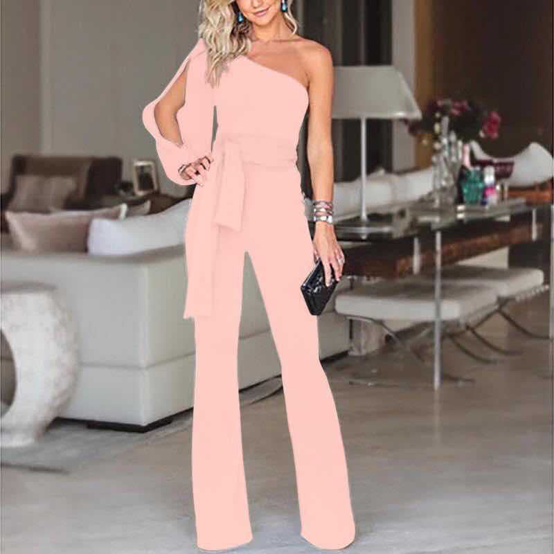 One Shoulder Ribbed Jumpsuit Seamless Bodycon For Autumn