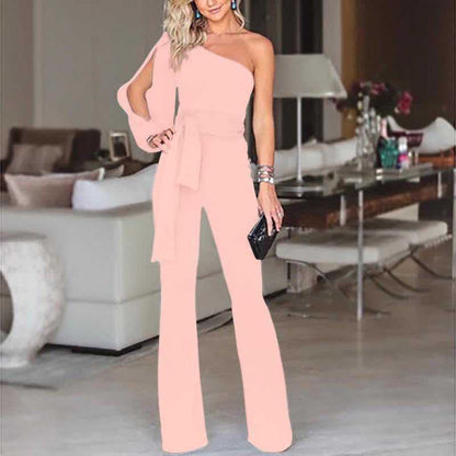 One Shoulder Ribbed Jumpsuit Seamless Bodycon For Autumn