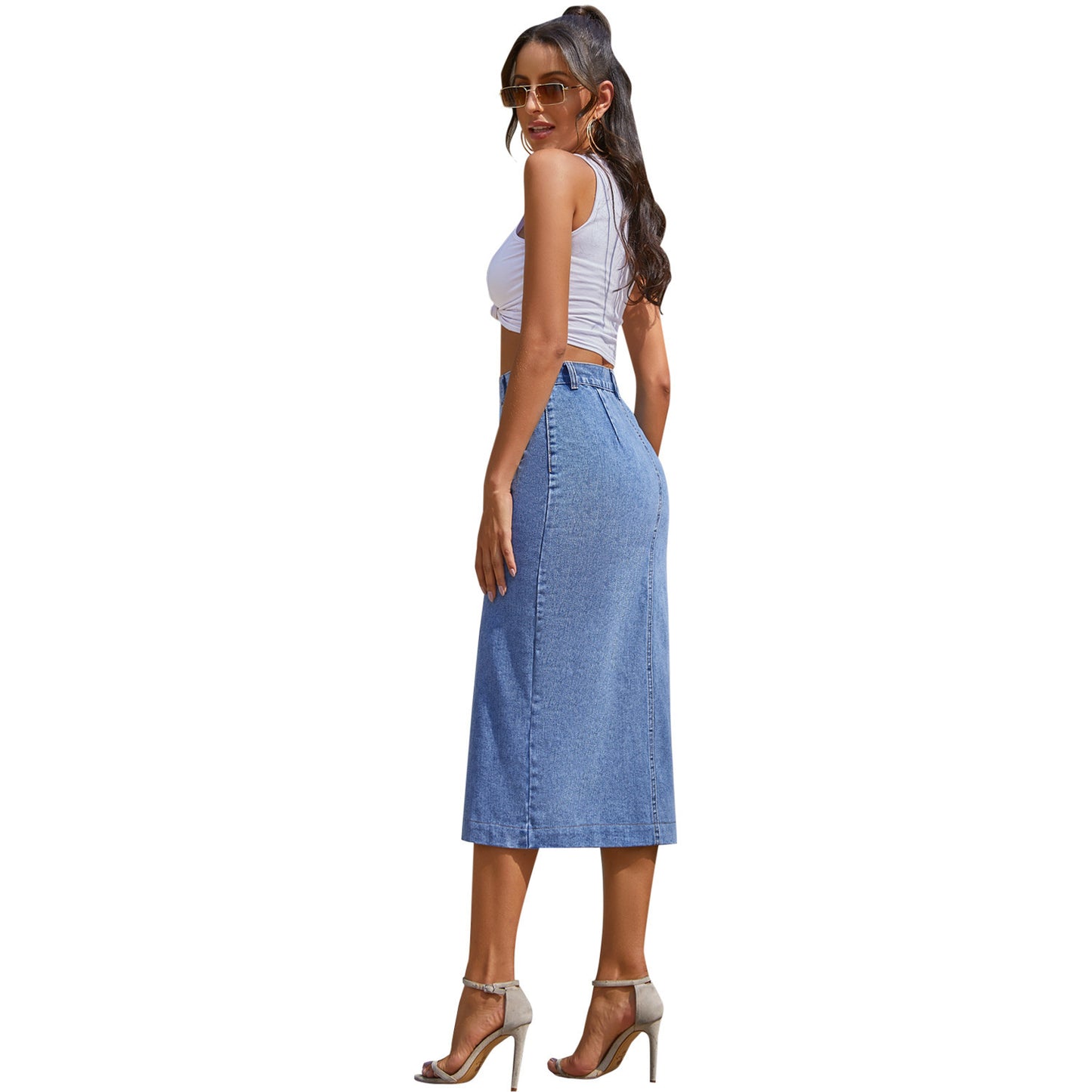 Irregular Button High Waist Denim Skirt