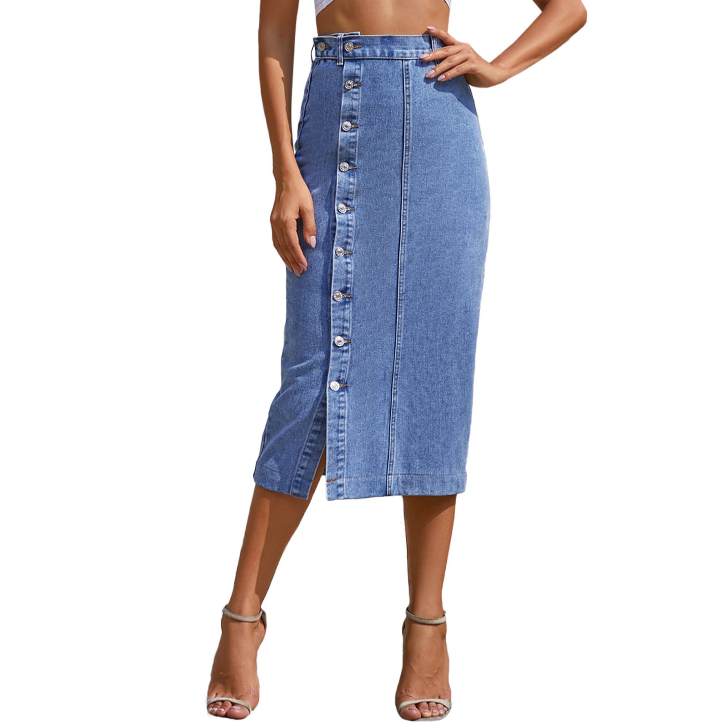 Irregular Button High Waist Denim Skirt