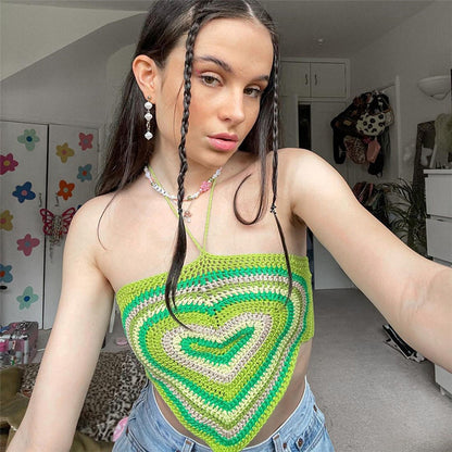 Nibber Sweet Patchwork Crop Top – Halter Bandage Summer Outfit