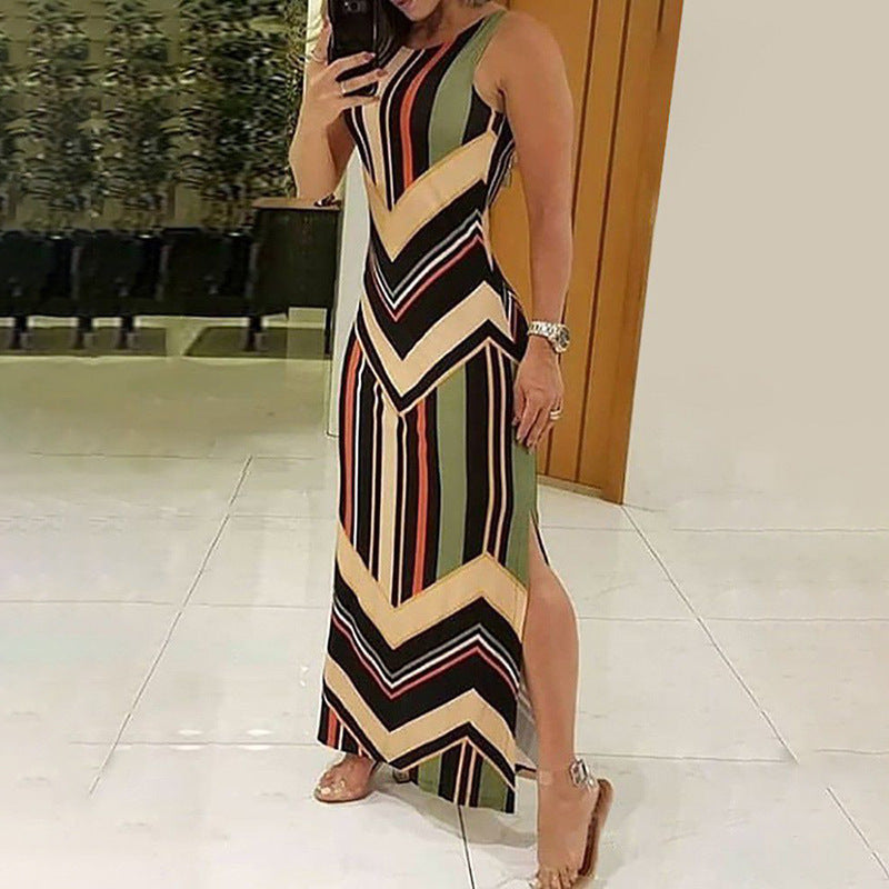 Colorful Striped Maxi Dress | Summer & Spring Long Dress with Side Slit for Women