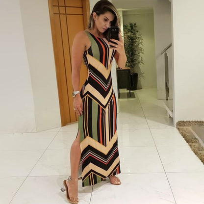 Colorful Striped Maxi Dress | Summer & Spring Long Dress with Side Slit for Women