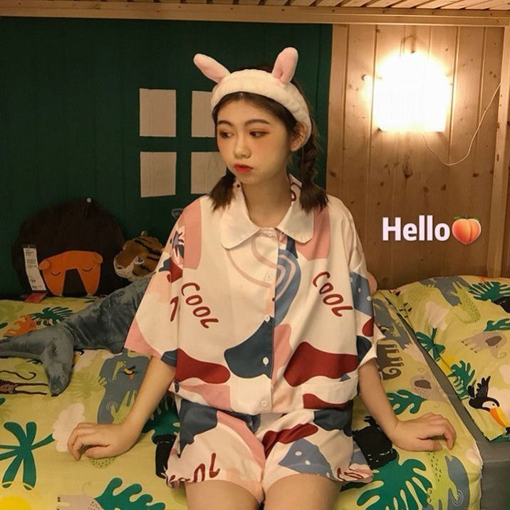 White Rabbit Print Pajama Two-Piece Outfit Set | Cute Korean Style 2025 Aesthetic
