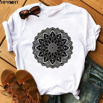 Women’s Printed Modal T-Shirt – Breathable Casual Crew Neck Short Sleeve Top