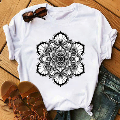 Women’s Printed Modal T-Shirt – Breathable Casual Crew Neck Short Sleeve Top