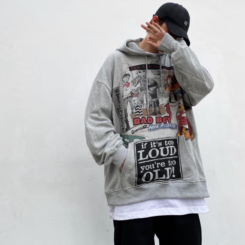 Funny Korean Style Cartoon Print Hooded Cardigan