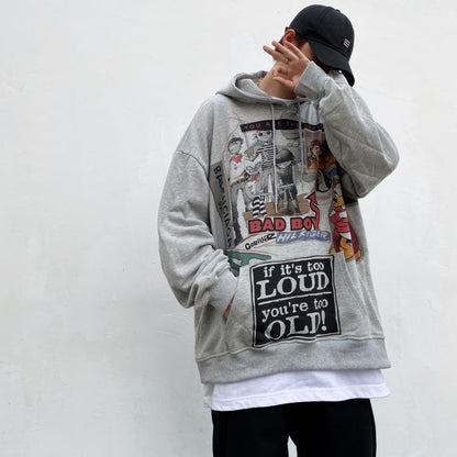 Funny Korean Style Cartoon Print Hooded Cardigan
