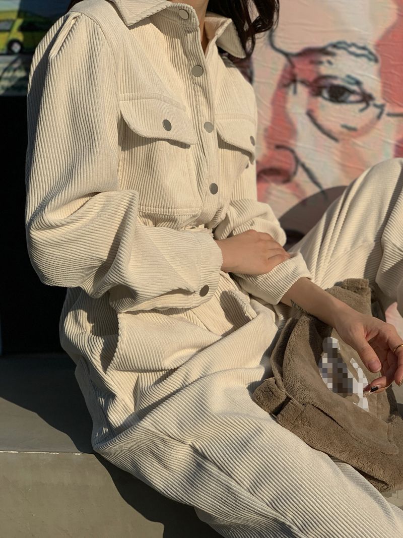 Long Sleeve Lapel Jumpsuit for Women – Elegant Spring One-Piece Outfit in Apricot