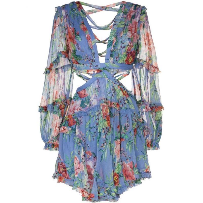 Elegant Floral Print Backless Casual Jumpsuits