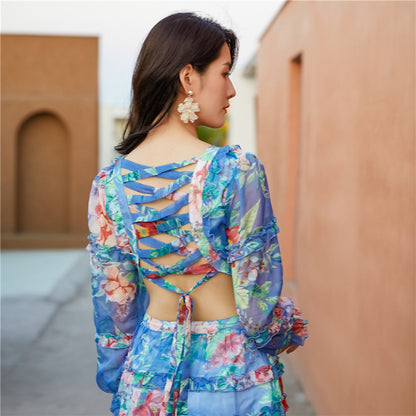 Elegant Floral Print Backless Casual Jumpsuits