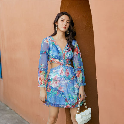 Elegant Floral Print Backless Casual Jumpsuits