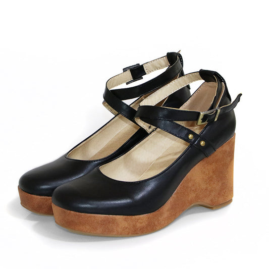 Wedge Sandals For Women Fish Mouth Open Toe Buckle Strap High Heel Shoes Golden Ankle Strap Pu Sandals