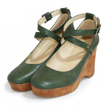 Wedge Sandals For Women Fish Mouth Open Toe Buckle Strap High Heel Shoes Golden Ankle Strap Pu Sandals