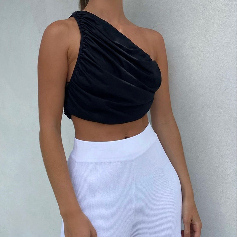 One-Shoulder Ruched Crop Top for Women – Asymmetric Summer Party Outfit