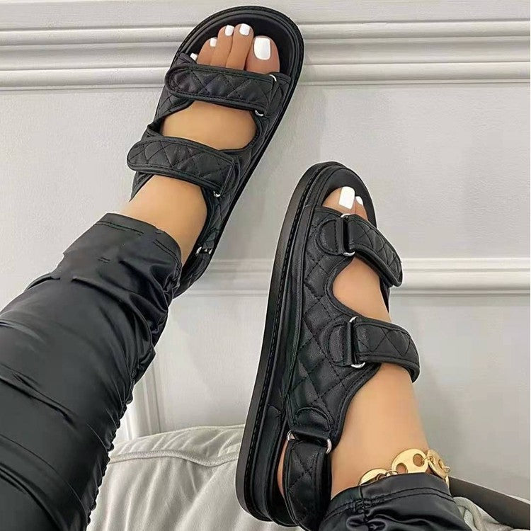 Two Buckle Closer Women Men Flat Beach Sandals