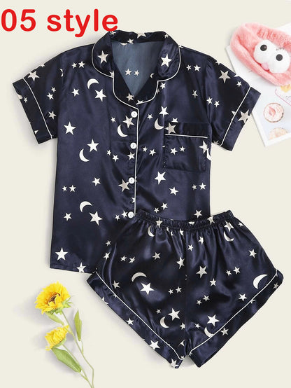2025 Korean Style Women S Pajama Set 2 Piece Summer Sleepwear With Pocket Button Up Shorts Nightwear For Home