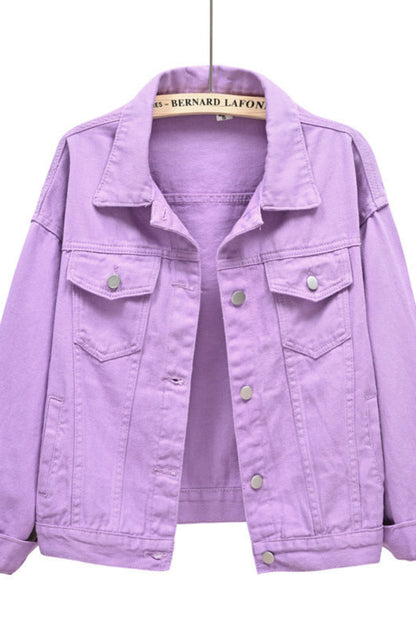 Purple denim jacket on a white background